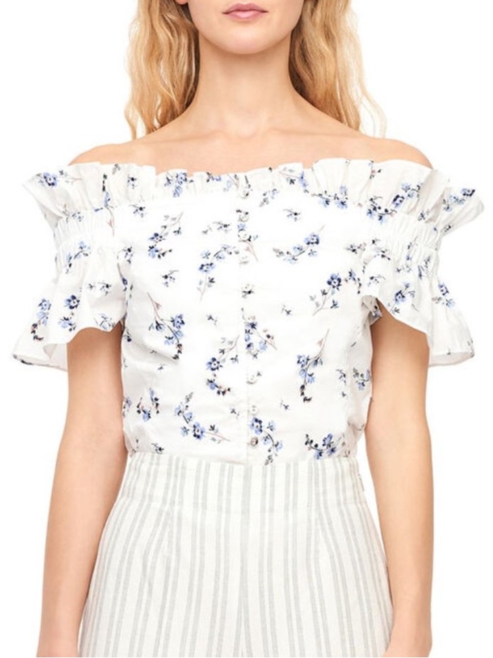 Rebecca Taylor Off-Shoulder Francine Top in Snow Comb Size 4